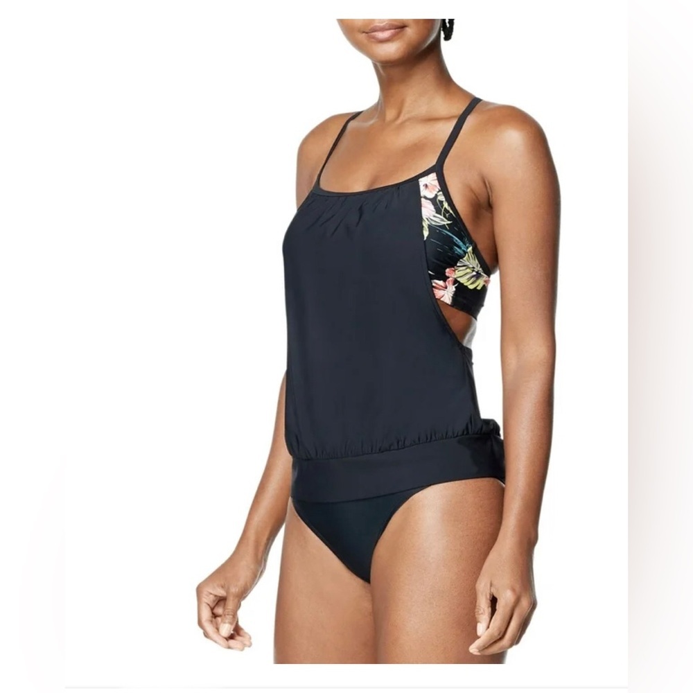 Speedo Women's speedo Black‎ floral Blouson Tankini Top size large new